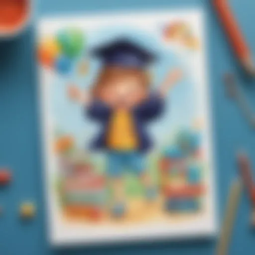 Colorful preschool graduation card design featuring playful elements