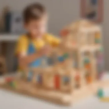 Preschooler Building Intricate Block Structure