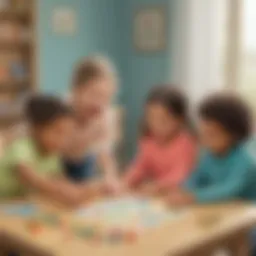 Illustration of preschoolers engaged in a syllable game