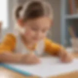 Illustration of a child happily tracing their name on paper