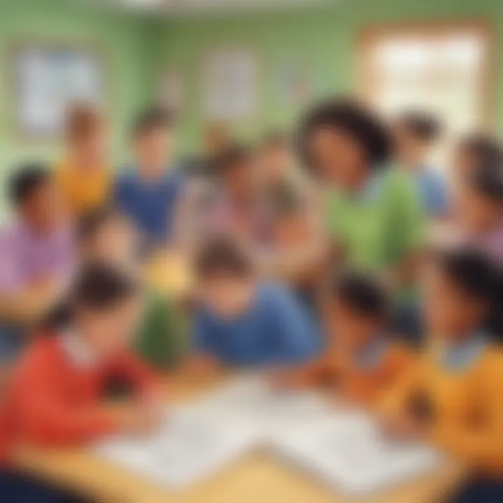 Illustration of a diverse group of children engaging in a classroom activity