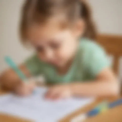 Child practicing handwriting on printable worksheet