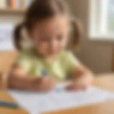Kindergarten student identifying letters on a worksheet