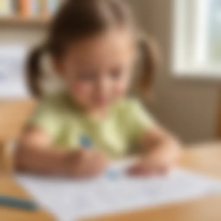 Kindergarten student identifying letters on a worksheet