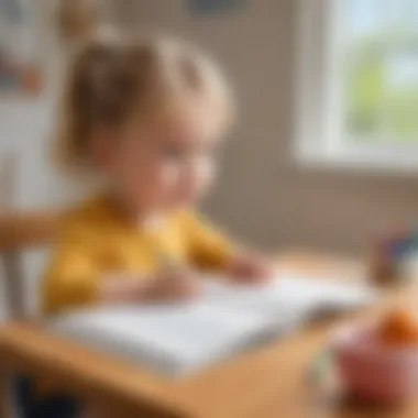 Young child learning new words through writing exercises