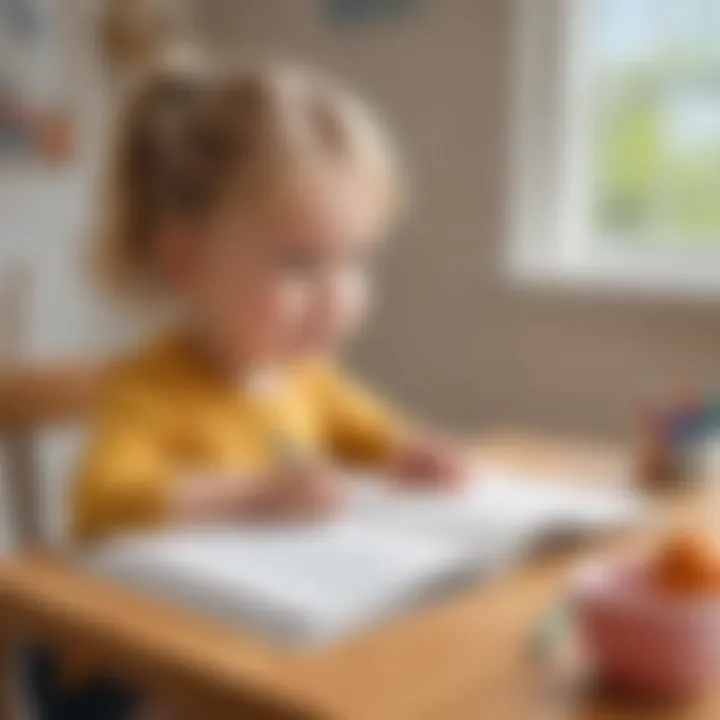 Young child learning new words through writing exercises