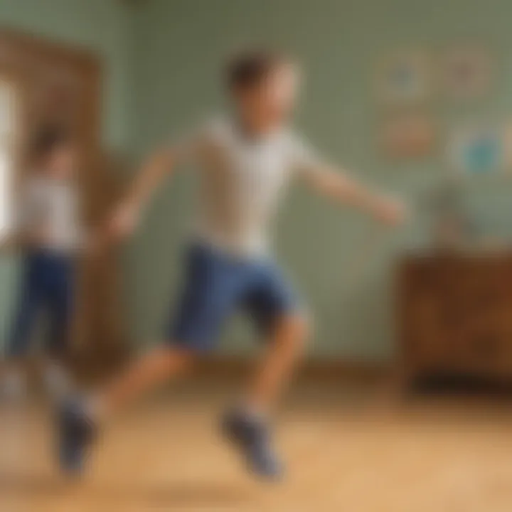 Young boy jumping rope with enthusiasm