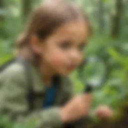 Child exploring nature with a magnifying glass