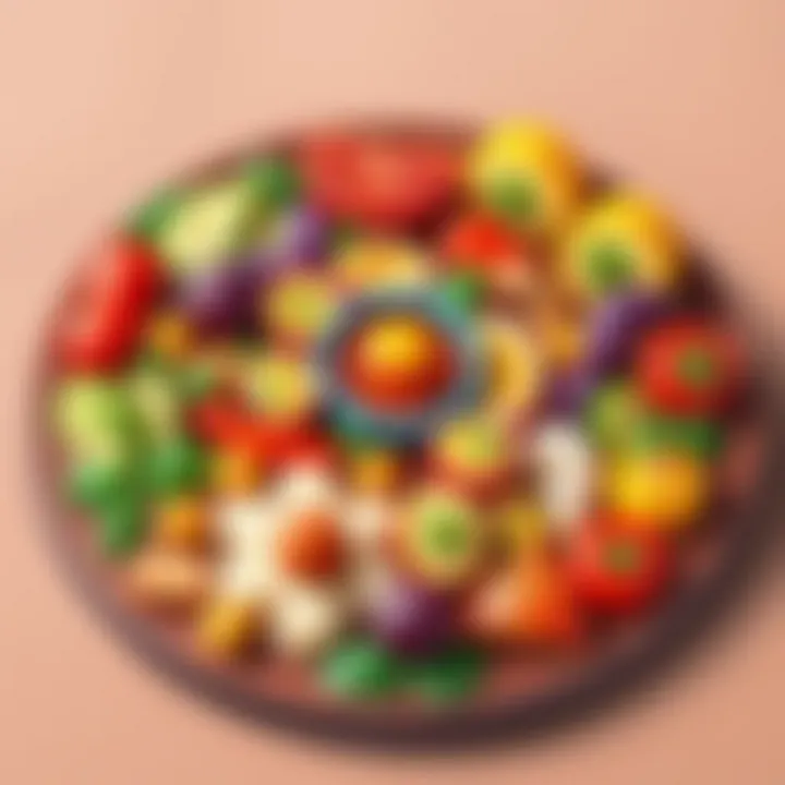 A vibrant spread of colorful appetizers on a wooden platter.