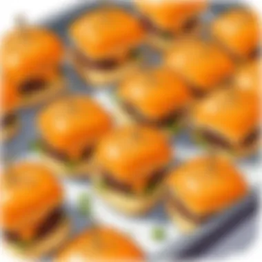 Delicious mini sliders arranged beautifully on a serving tray.
