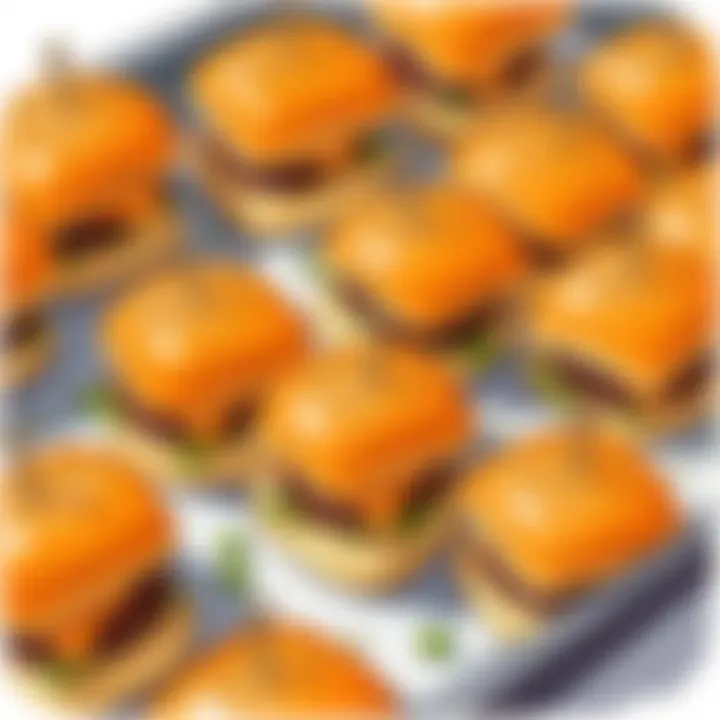 Delicious mini sliders arranged beautifully on a serving tray.