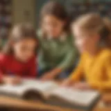 Illustration of children engaged in reading activities