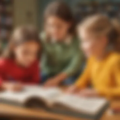 Illustration of children engaged in reading activities
