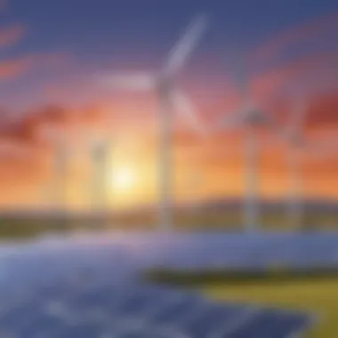 Illustration of renewable energy sources like wind turbines and solar panels