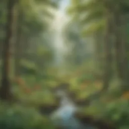 Illustration of a lush green forest with diverse wildlife