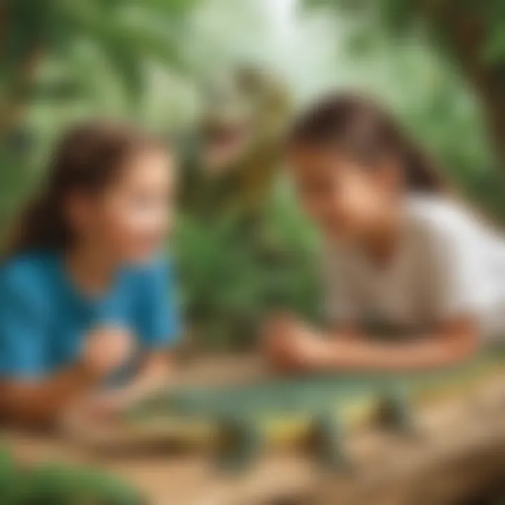 Children engaging with reptile-themed educational materials