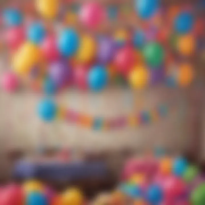 Colorful streamers and balloons complementing an 80s birthday banner