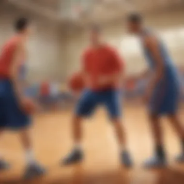 PE teacher leading a basketball training session