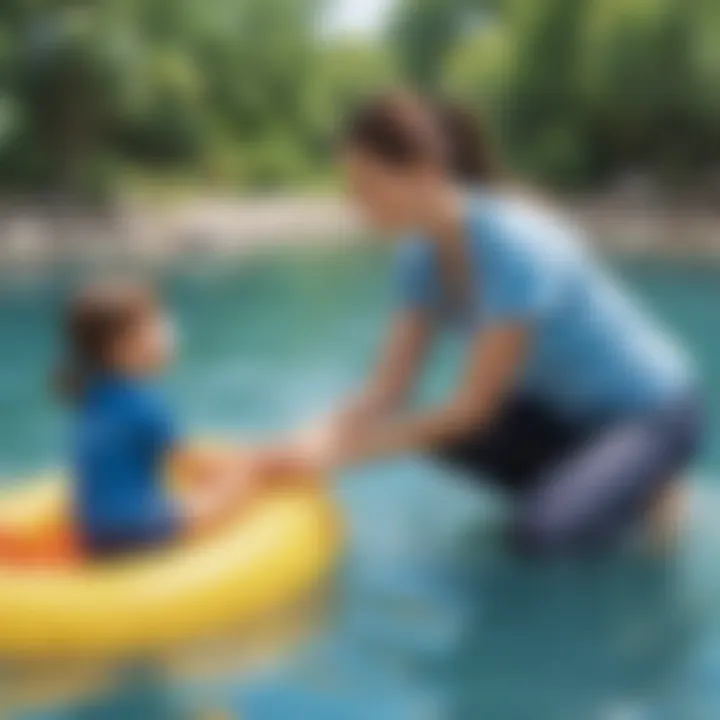 Illustration of caregiver demonstrating water safety to a child