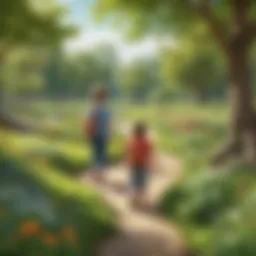 Young children exploring nature in the park