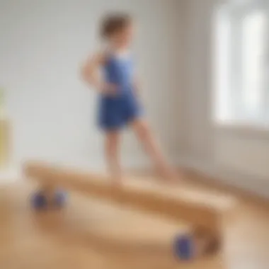 Young girl using balance beam in PE class