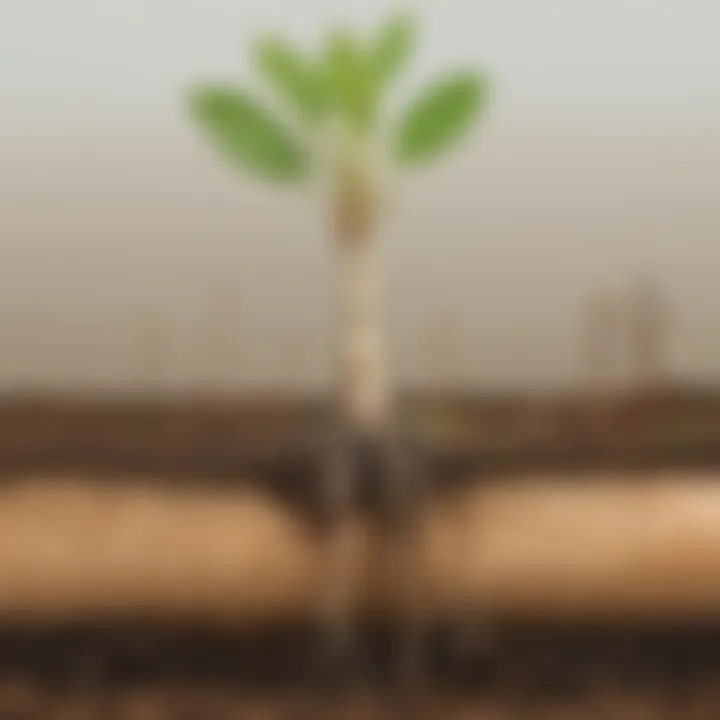 Illustration showing the growth of a seedling with roots underground