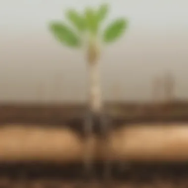 Root Development in Seedling Illustration showing the growth of a seedling with roots underground