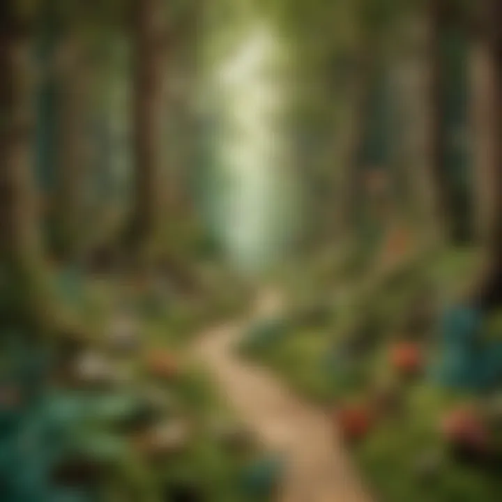 Diorama representing a lush forest environment filled with wildlife