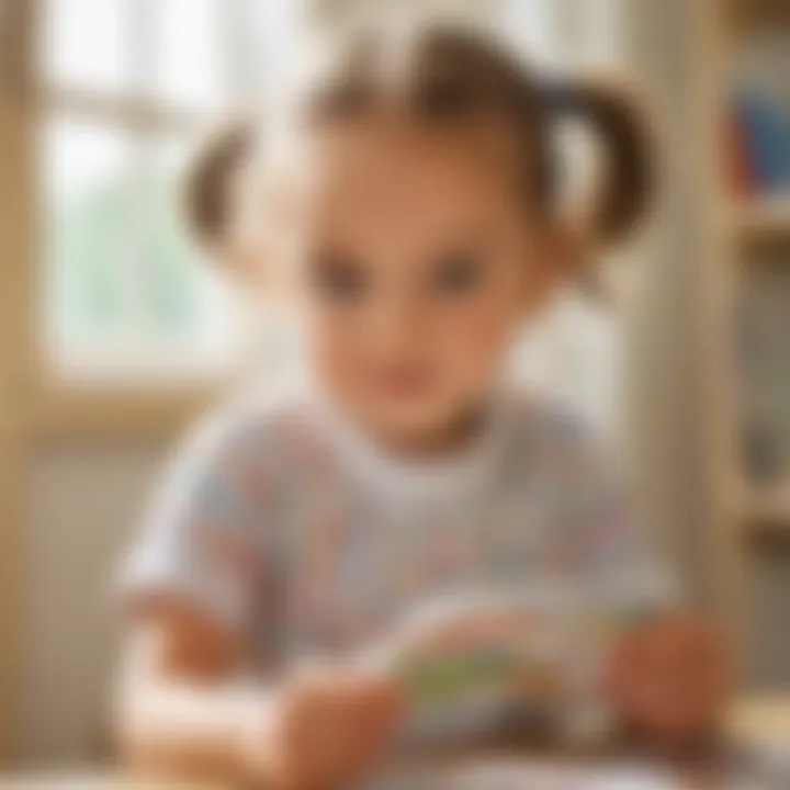 Child enthusiastically reading from flashcards