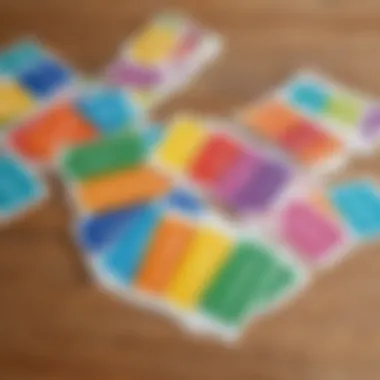 Colorful sight word flashcards laid out on a table