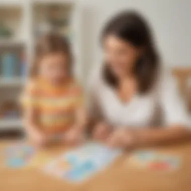 Parent and child playing educational games with flashcards