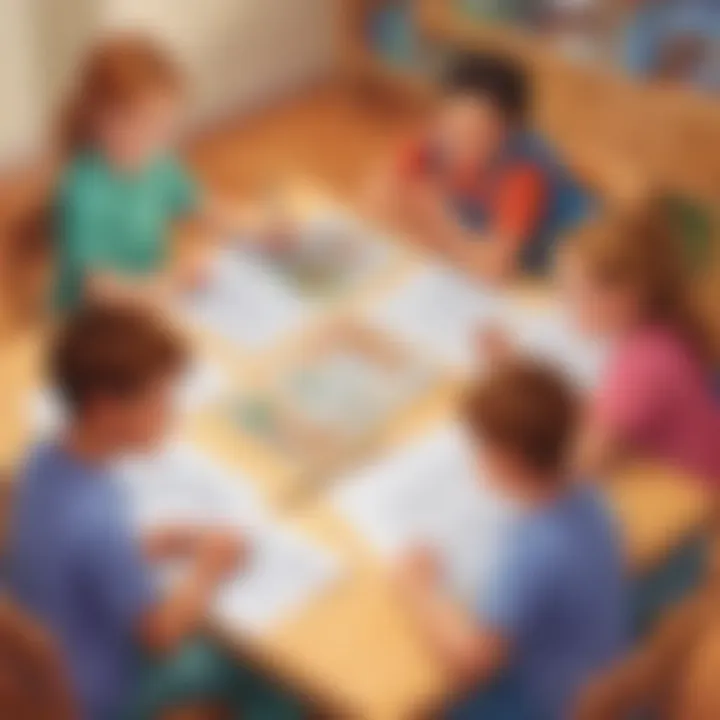 Illustration of kids working together on math problems