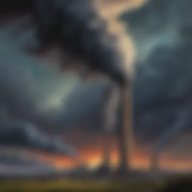 Pollution from Non-Renewable Energy Smokestack emitting dark clouds of pollution