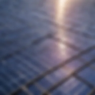 Solar Panels in Detailed Brilliance Close-up of solar panels with intricate patterns in the sunlight