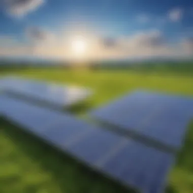 Solar Panels in Nature's Embrace Solar panels in a vast green field under clear blue sky