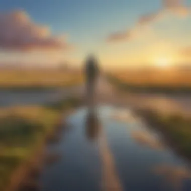 Reflections at the Crossroads A solitary figure standing at a crossroads contemplating the future