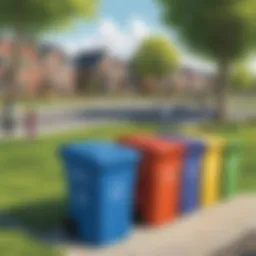 Colorful recycling bins in a community park promoting eco-friendly practices