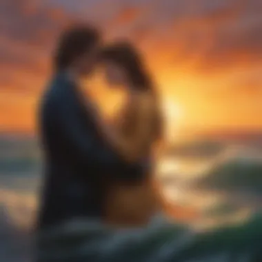 Twilight Embrace Sunset casting a golden glow over the ocean waves