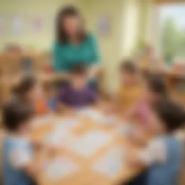 Illustration featuring teacher and students engaged in syllable counting game