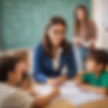 Illustration of a teacher explaining multiplication concepts to 4th graders