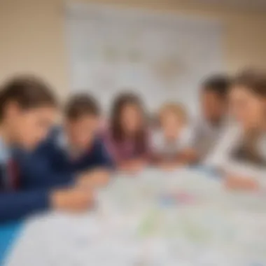 A teacher guiding students in a mind mapping activity