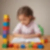A child engaged in phonemic awareness activities with colorful blocks.