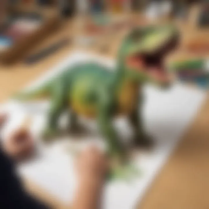 Preschooler Creating Dinosaur Artwork