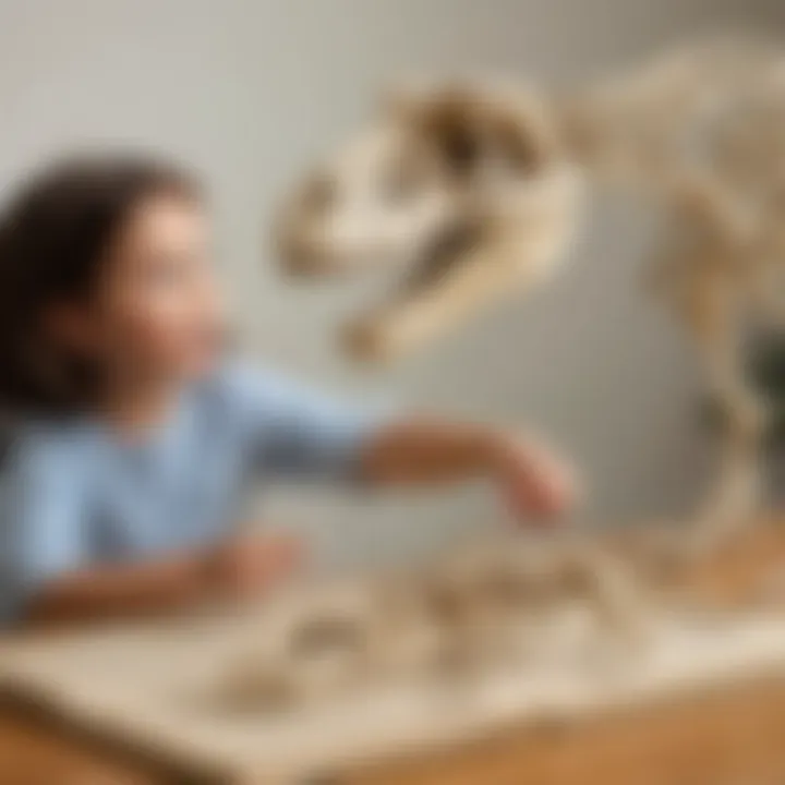 Preschooler Observing Dinosaur Skeleton Model