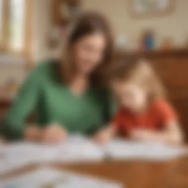 Parent-Child Phonics Practice Session Illustration of a parent and child practicing phonics at home
