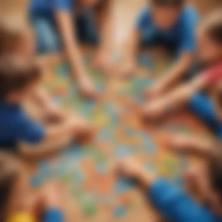 Close-up of a puzzle activity that fosters teamwork among children