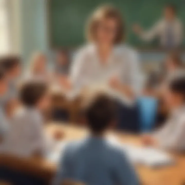 A teacher guiding students in a classroom debate