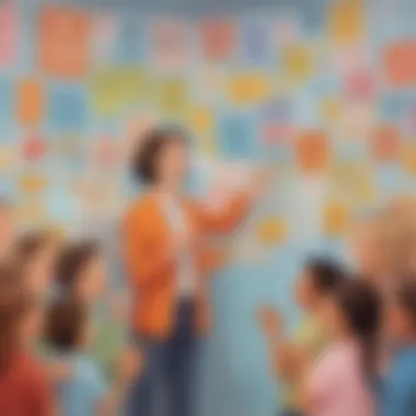 Teacher Interaction with Positive Affirmations A teacher interacting with students in front of a wall filled with positive messages