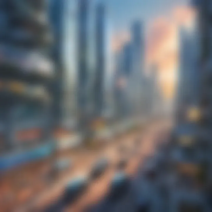 A futuristic city with integrated technology in everyday life