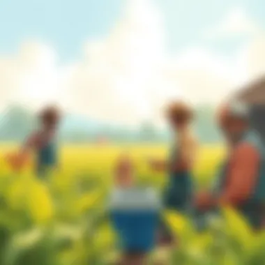 Farmers working with technology in modern agriculture